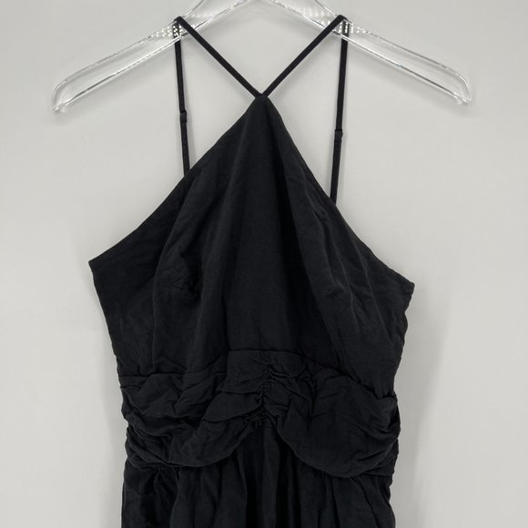 Urban Outfitters Linen Blend Marabella Y- Neck Mini Dress Black Size Large - Picture 3 of 13